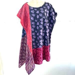 Marketplace India Dignity Not Charity Multi Print Tunic Lagenlook Top Size 2W